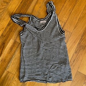 J. Crew Merino Linen Blend Sweater Tank in Black & White Stripe Size XL